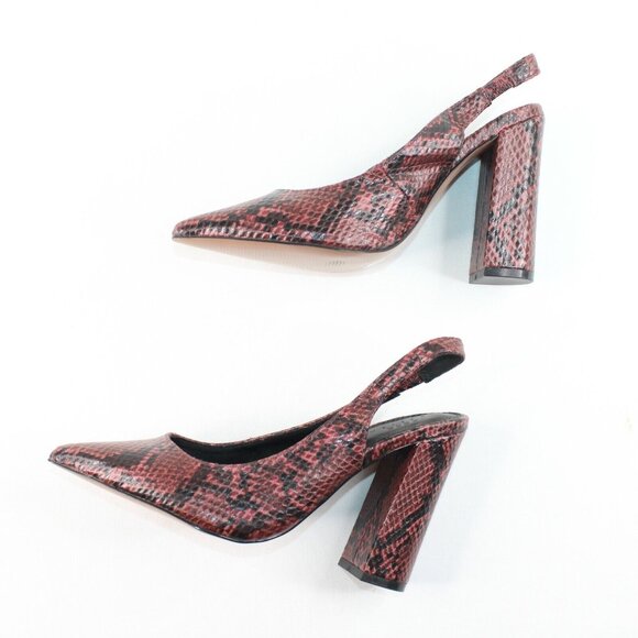 Asos Design Womens Sz 6 Faux Snakeskin Purple Slingback Block High Heels Pointed - Picture 8 of 11